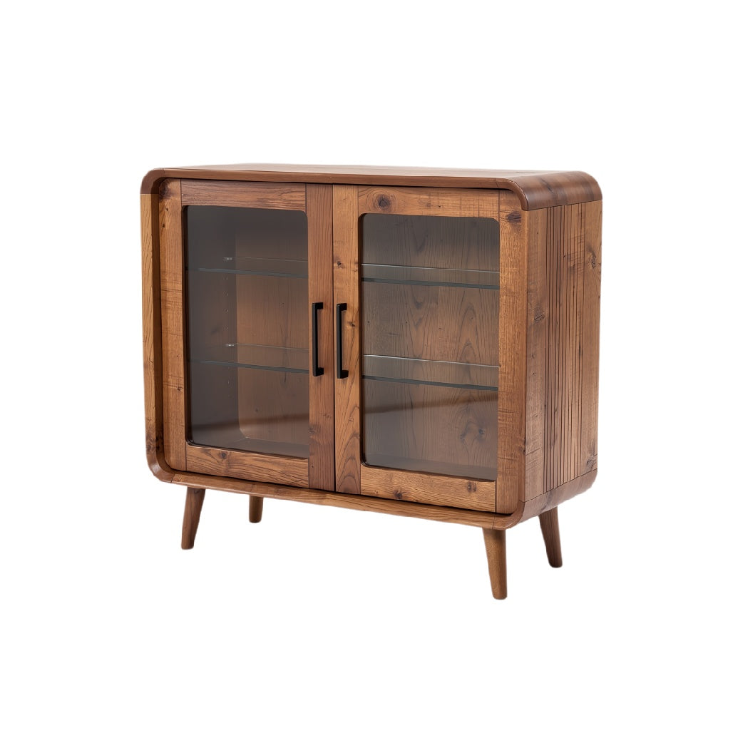 Mid-Century Modern Wooden Cabinet with Glass Doors