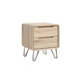 Modern Wooden Nightstand with Metal Legs and Two Drawers